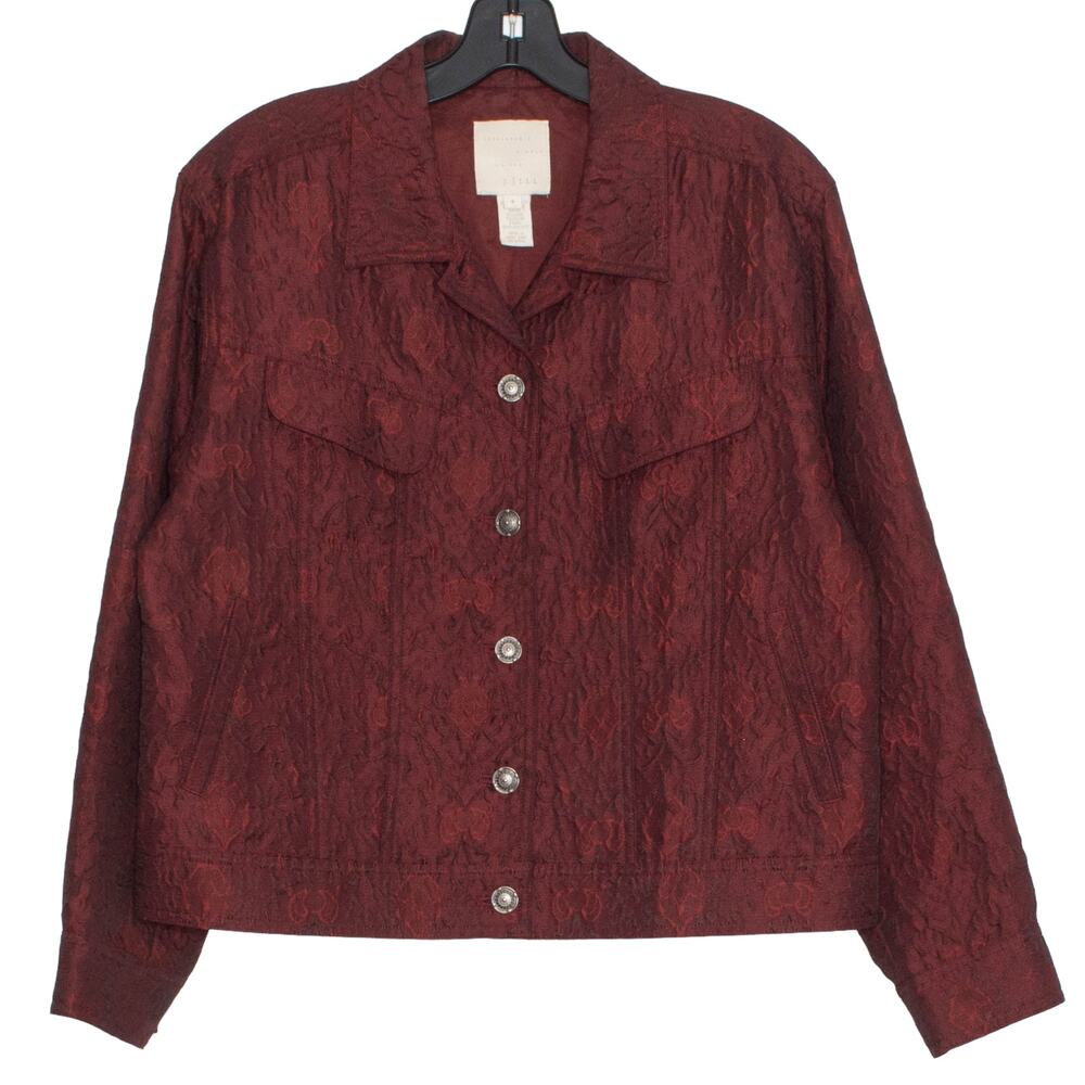 J Jill Vintage Jacket Academia Coquette Retro Preppy Boho Button Burgundy Small